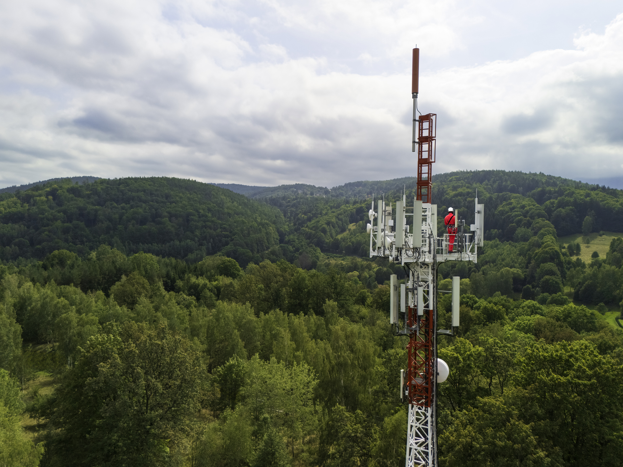 telecommunication tower and in the mountain landscape